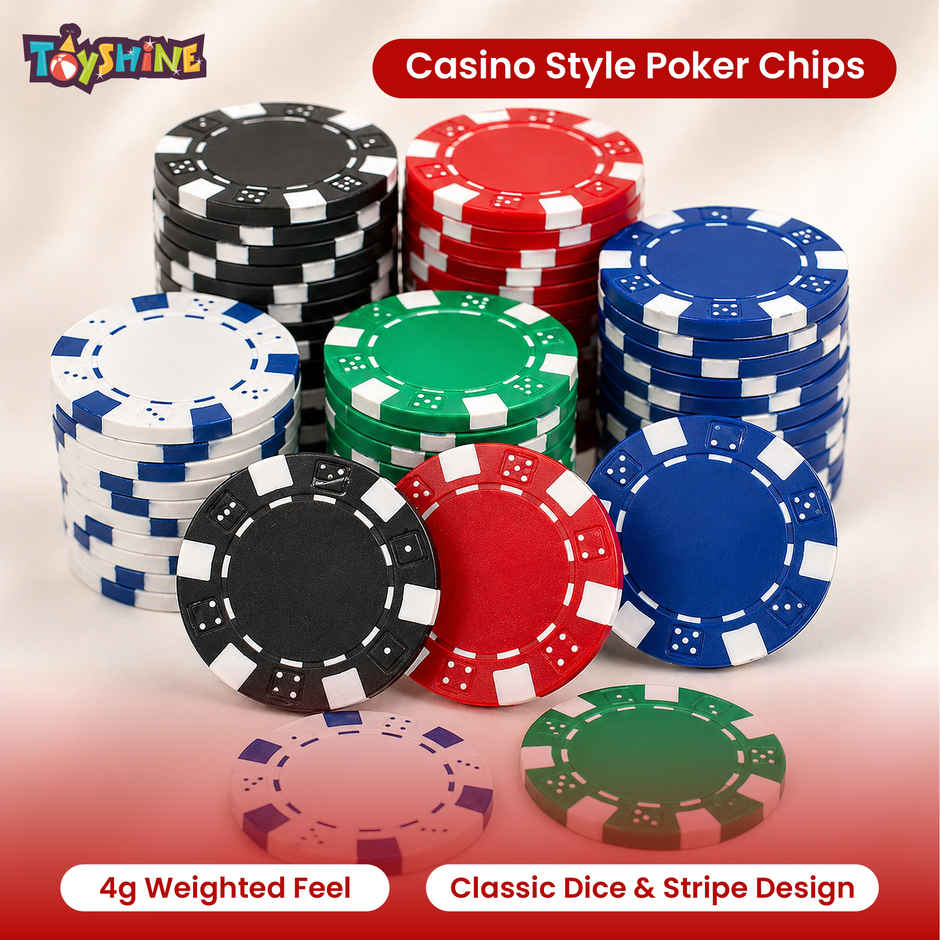Toyshine Casino Style Poker Chips Set with Aluminum Finish Case, 2 Decks of Cards, 5 Dice, 1 Dealer Button - 200 Chip set