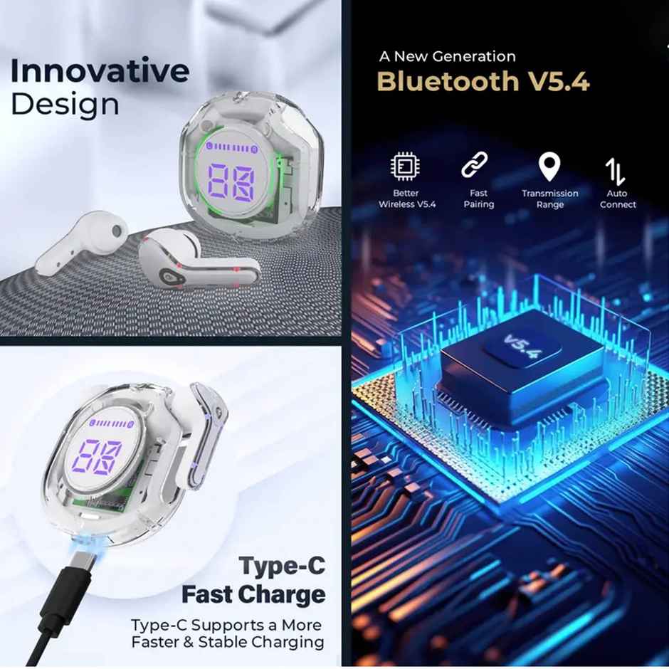 Aroma NB121 Almaty - 40 Hours Playback | TWS | Fast Charging with Digital Display | White