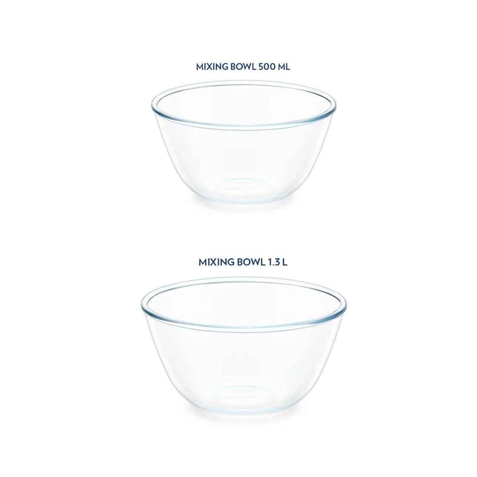 Borosil Mixing Bowl Set (500 ml + 1.3 L)| Borosilicate Glass | Microwave & Dishwasher Safe