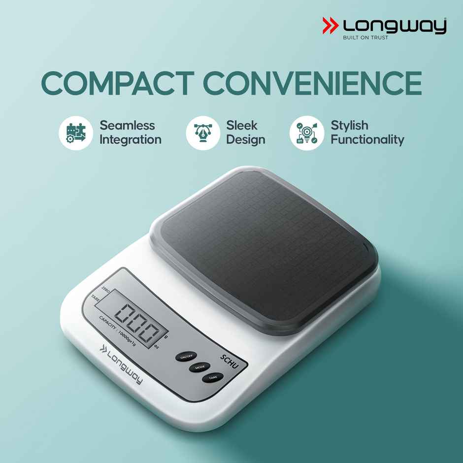 Longway LWKWS01 Multipurpose Portable Digital Kitchen Weighing Scale | 10 kg - Grey