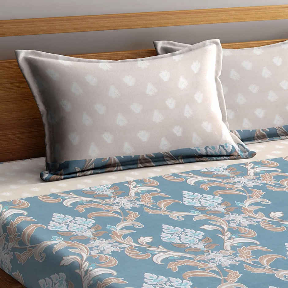 Arrabi Beige Graphic Bedsheet With 2 Pillow Covers
