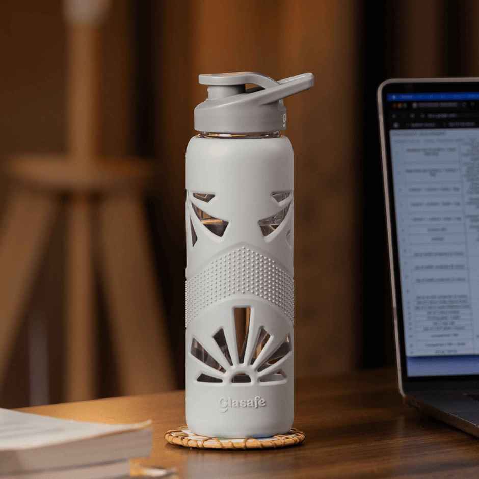 Glasafe Clear Grip Glass Bottle | Borosilicate | Silicone Sleeve | Slate | 750 ml