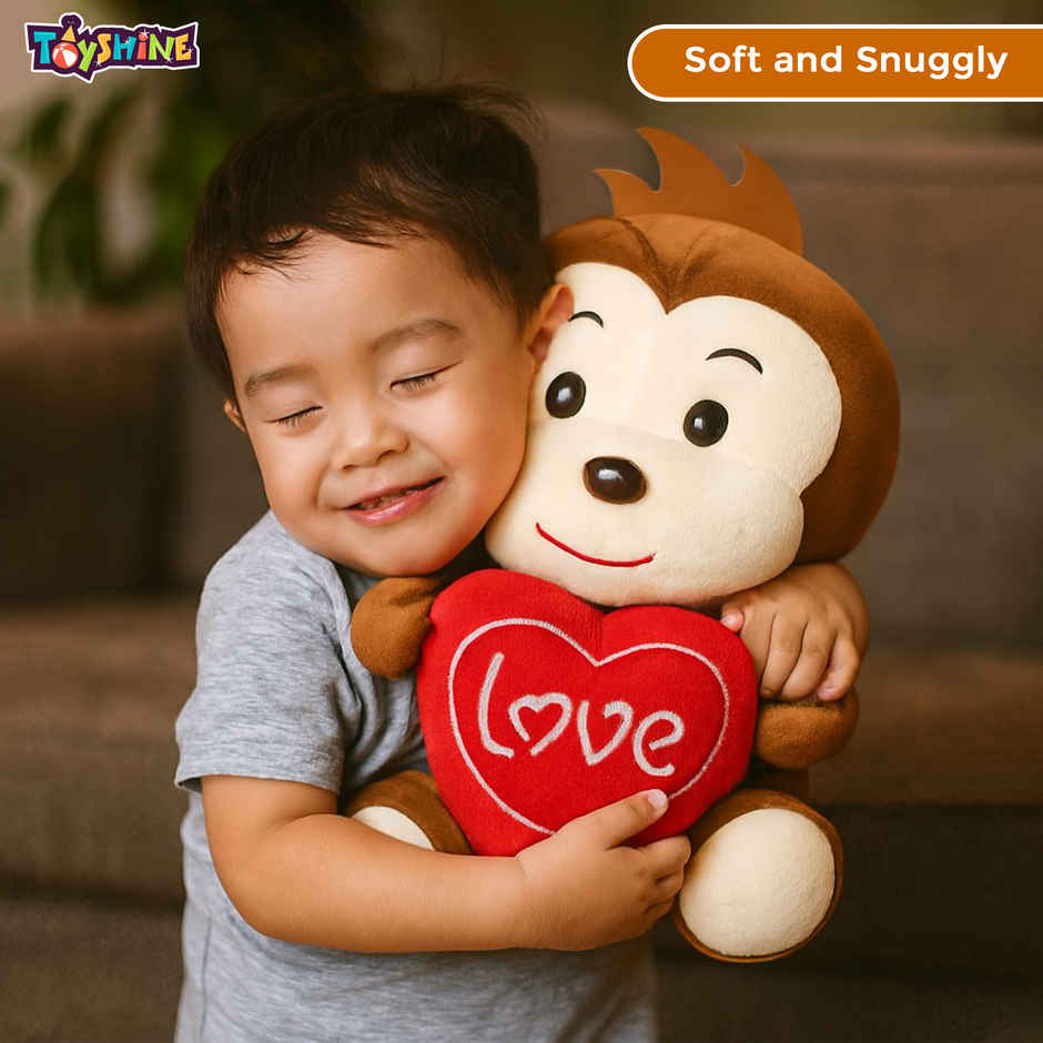Spanker Monkey Soft Toy Cute Plush with Heart | Brown - 23 cm