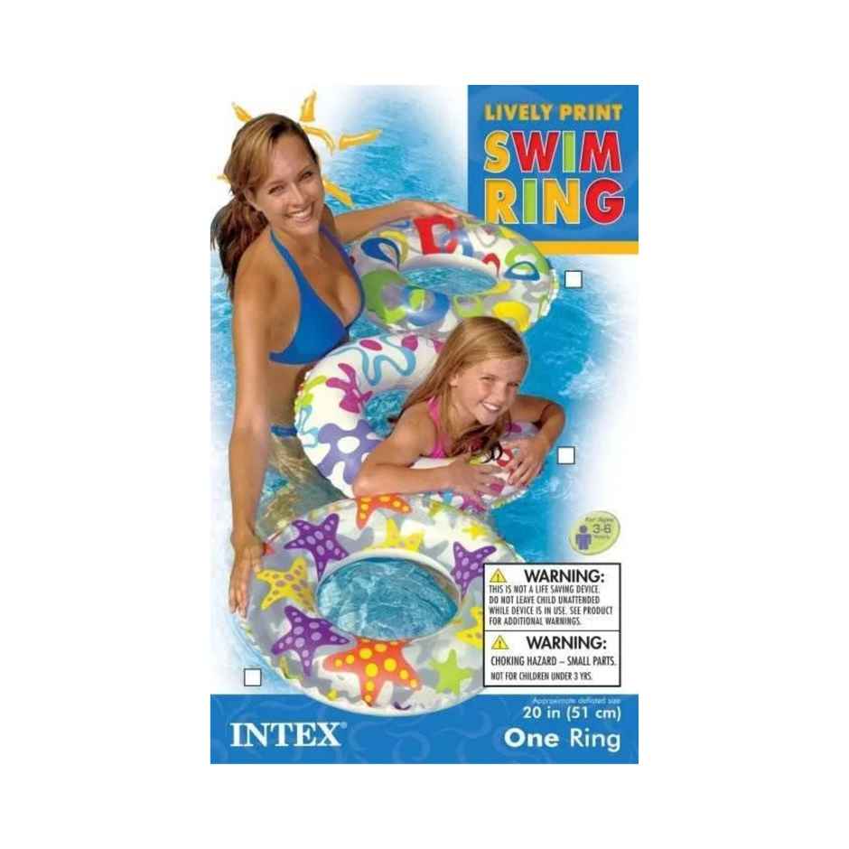 Intex 51cm Assorted Prints Swim Ring: Colorful Inflatable Pool Float