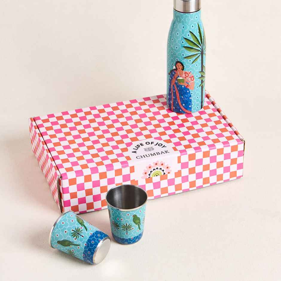 Chumbak Drinkware Set Steel Bottle with Tumbler set