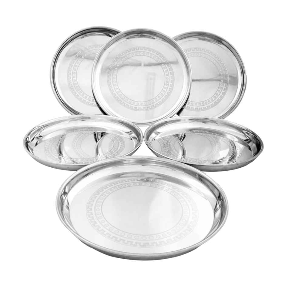 Stainless Steel Striped Dinner Set 6 Plate, 6 Dessert Plate, 6 Curry Bowl, 6 Glass (32 Piece)