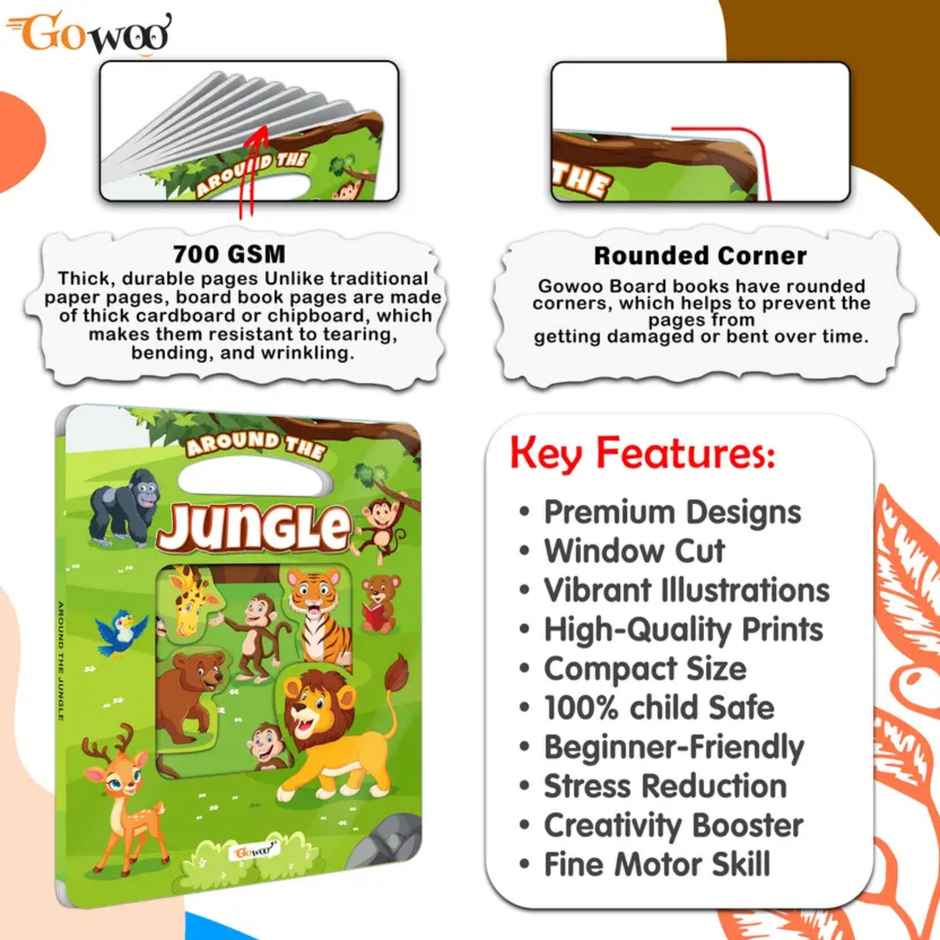 Around the Jungle Window Cut Board Book - Early Learning Picture Board Book | Toddler Learning Book