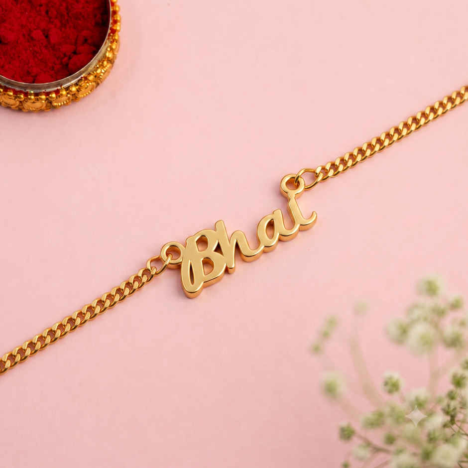 Rakhi Bracelet | Gold-Toned Engraved "Bhai" | Includes Roli Chawal | Pack of 1 | Voylla