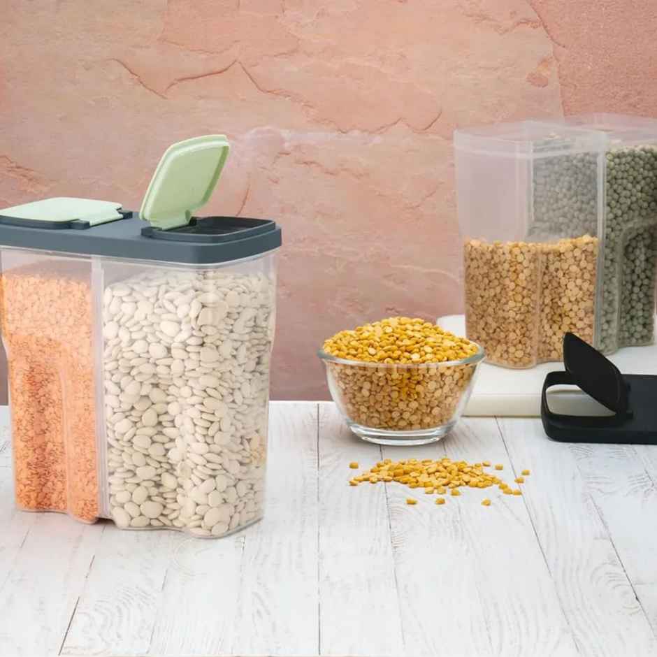 Clazkit Airtight Transparent Plastic Lock 2 Section Container Jar Pack of 1 - Black -2500ML