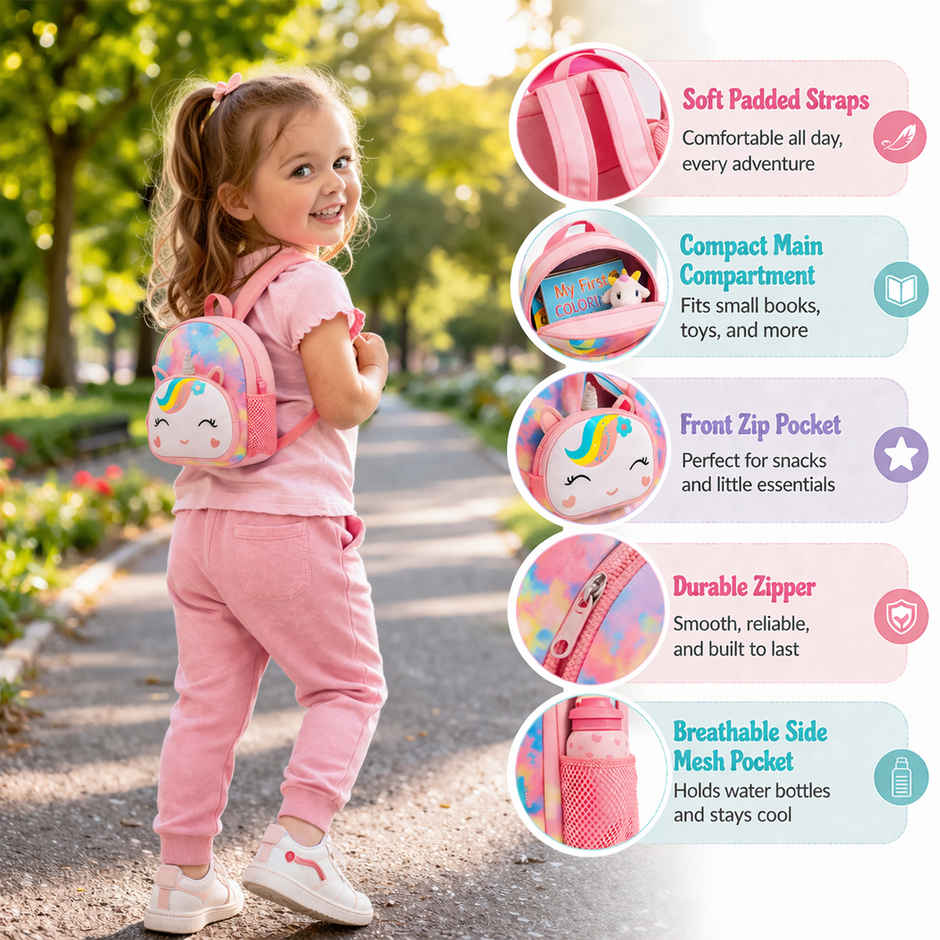 Toyshine 12" Cute Unicorn Backpack for Kids - Mini Size - Pink