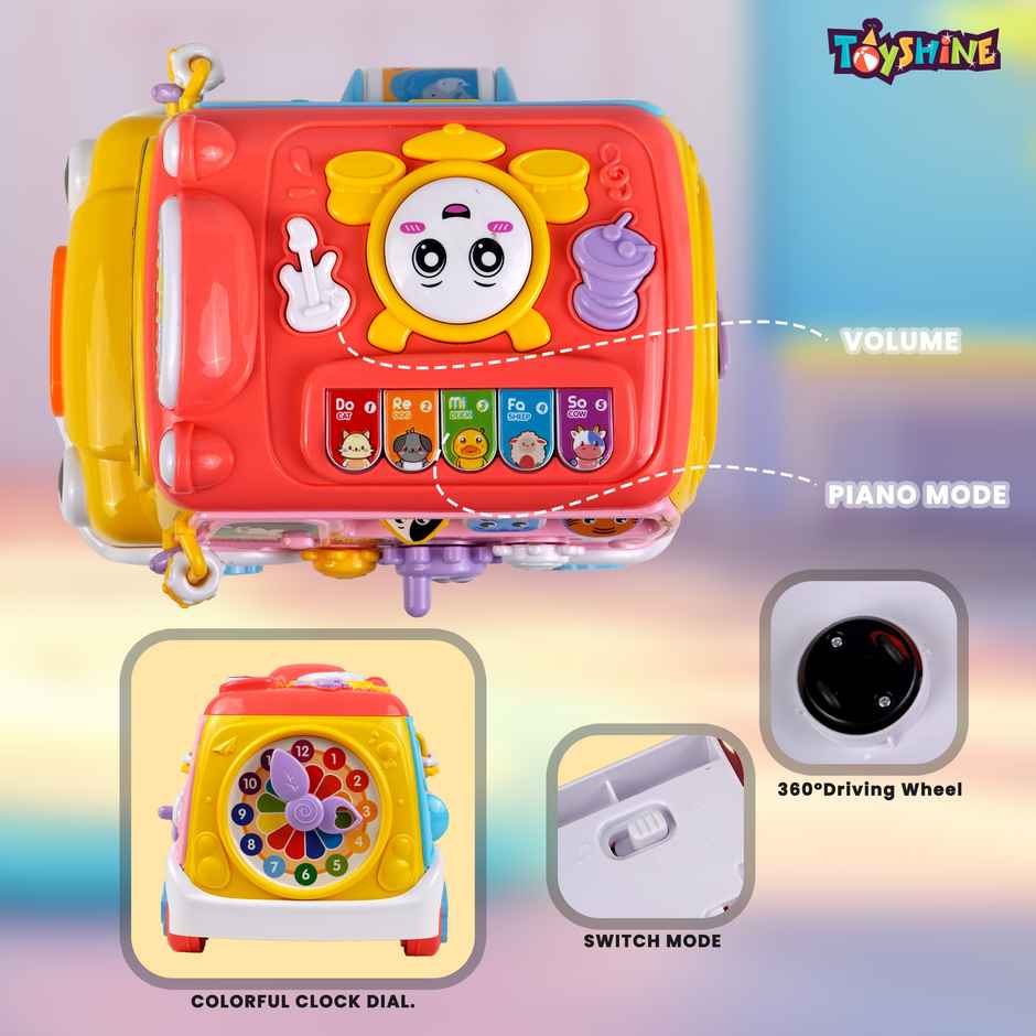 Toyshine 3-in-1 Musical Activity Bus Toy with Shape Sorter | Lights & Montessori Features