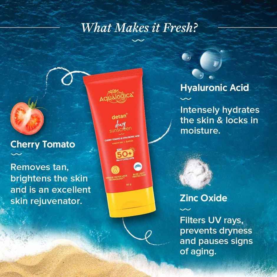Aqualogica Detan+ Dewy Lightweight Sunscreen Gel SPF 50+ PA++++ for Normal & Dry Skin