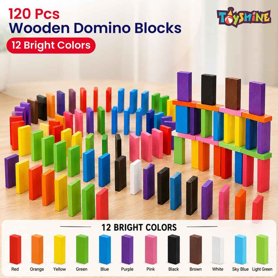 Toyshine 120 pcs 12 Color Wooden Dominos Blocks Set For Kids Educational Game