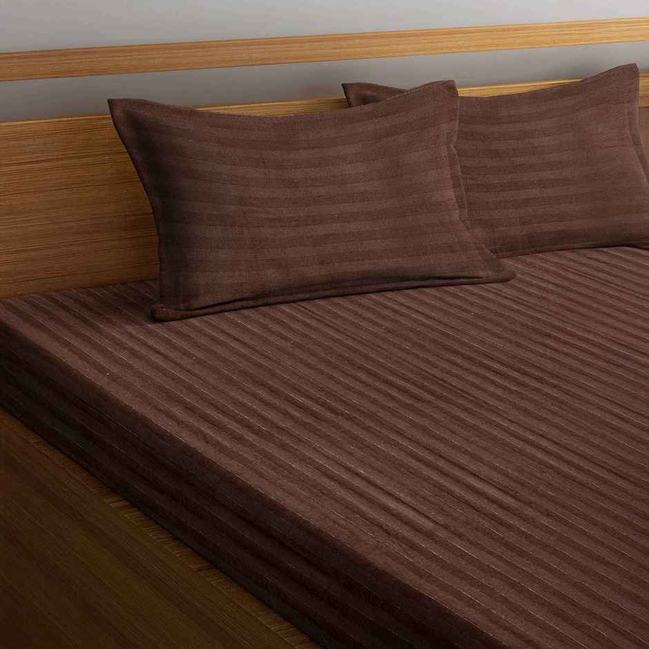 Hosta Homes King Size Satin Cotton 300 Tc Striped Bedsheet | Brown | 109 x 109 in