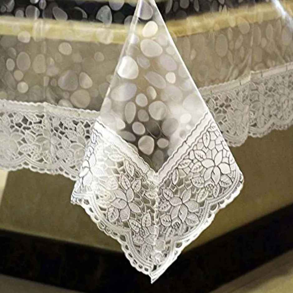 Kuber Industries PVC Table Cloth|Center Table Cover|Table Cover 4 Seater|Silver Lace 60 x 60 Inch