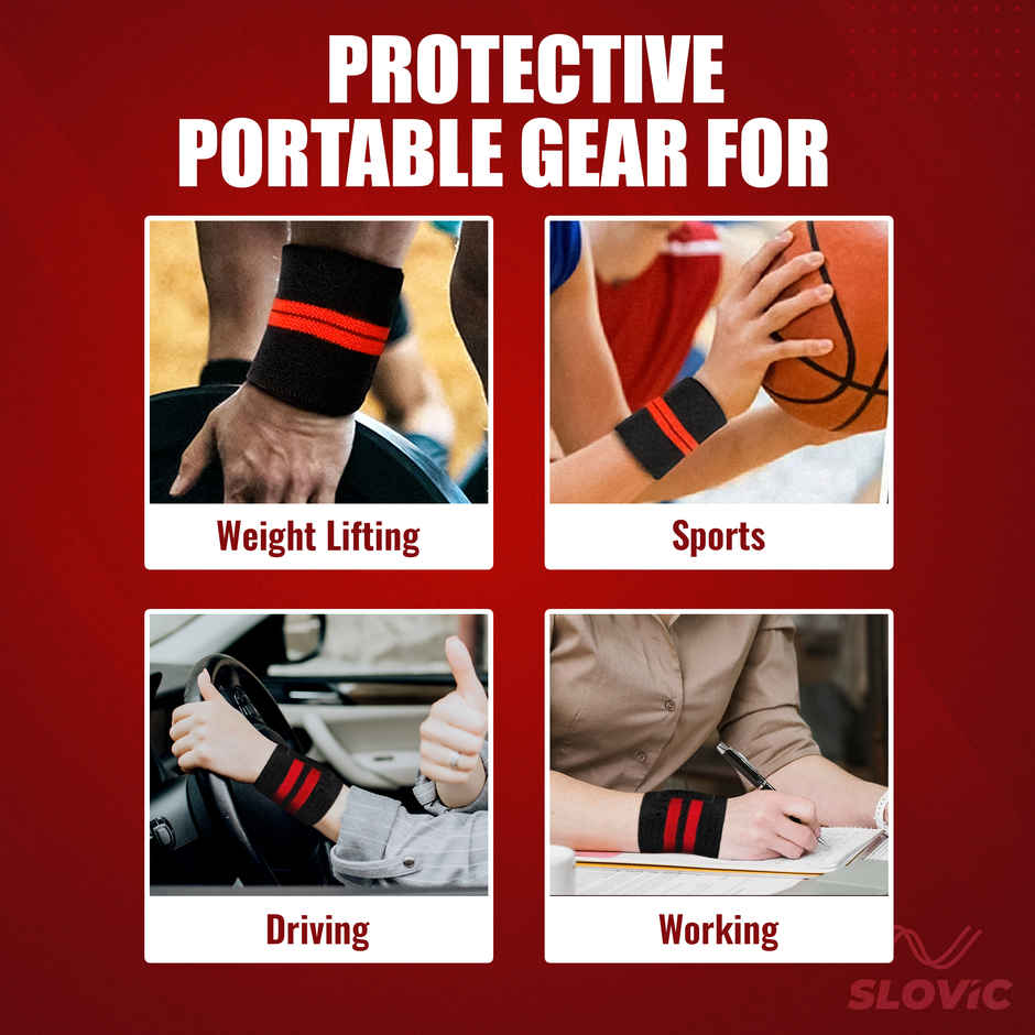 Slovic Wrist Strap for Weightlifting, Gym Grip Support & Strength Training | Red & Black