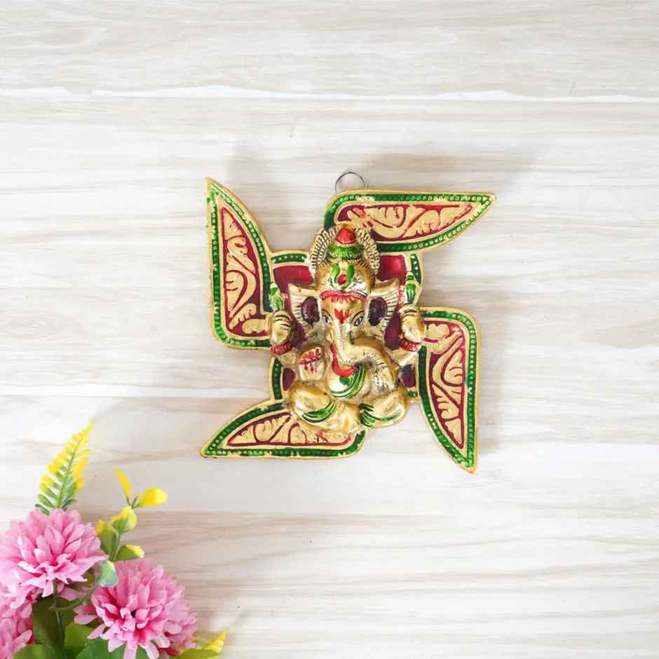 Ganesh Ji on Meenakari Swastik Wall Hanging | Devnidhi