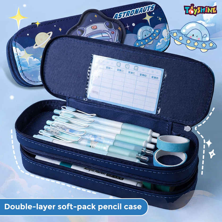 Toyshine Astronaut Theme Double Layer Pencil Box Large Capacity | Blue