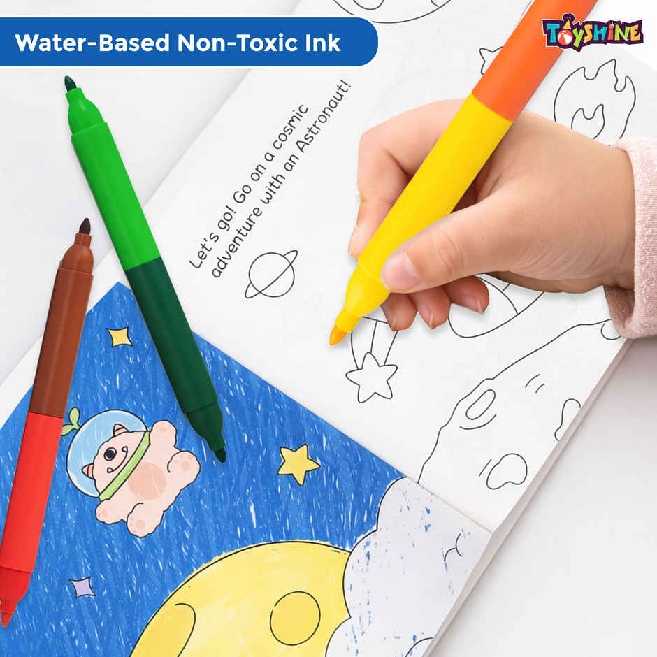 Toyshine Kids Art Doodle Colouring Book with Double Sided Sketch Pens Space