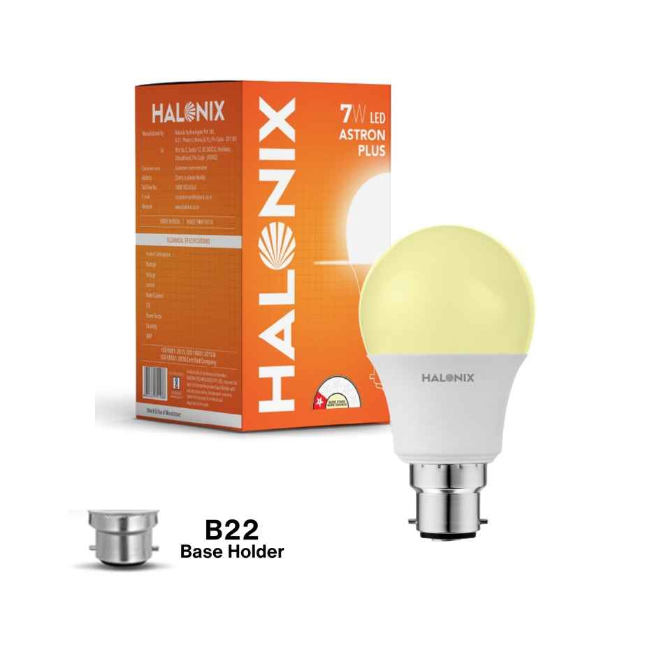 Halonix 7W Warm White Yellow Led Bulb | B22 Base Holder Combo