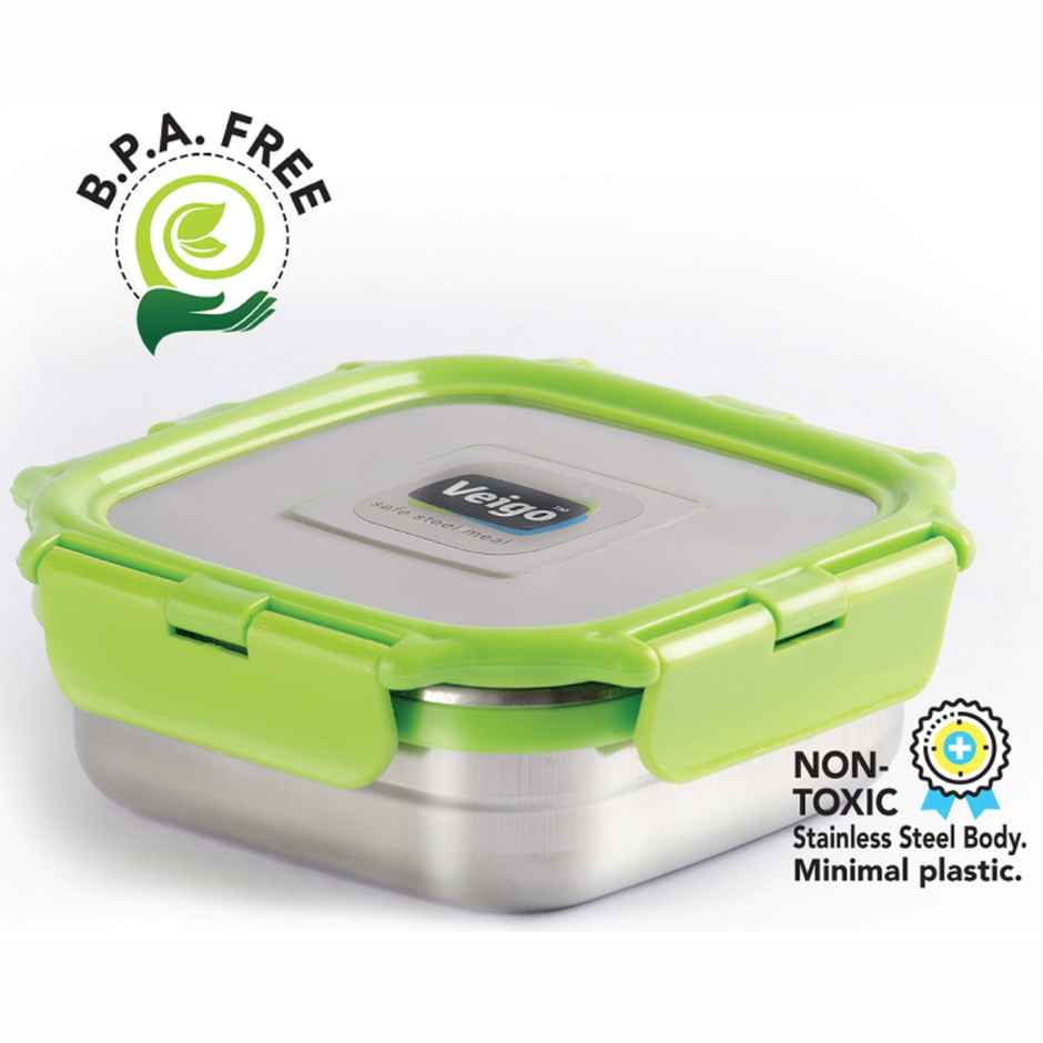 Veigo Medium Stainless Steel Leakproof Snack+Tiffin Box (330 ml) Office,Home,School - Green