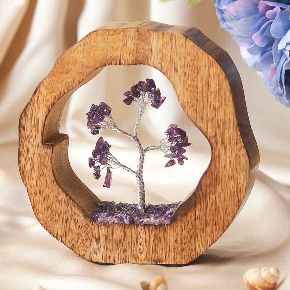 Ritualistic Amethyst Crystal Tree in Wooden Ring