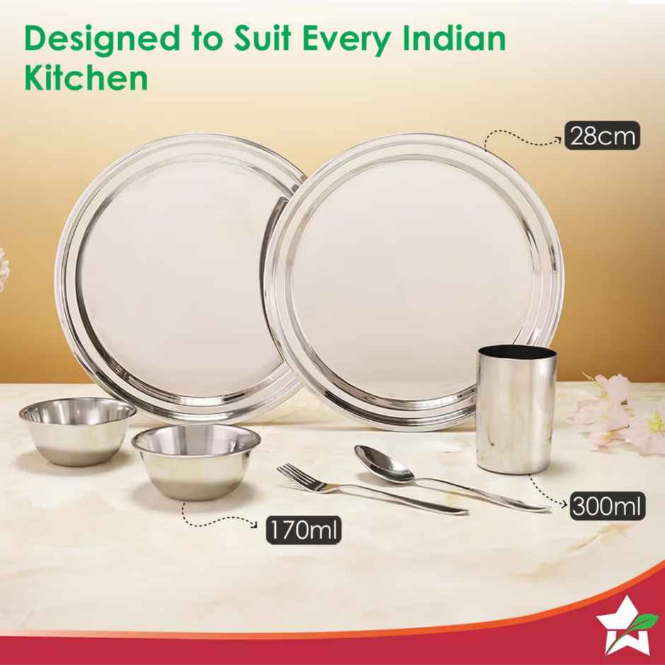 Wonderchef Venice Stainless Steel Dinner Set of 24 Pcs | Plates | Glasses | Bowls | Spoons