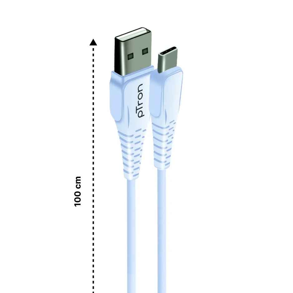 pTron USB-A to Type-C 2.4A Fast Charging Cable compatible with Android Phones/Tablets, 480mbps Data Transfer Speed, Made in India, Solero T241 Tangle-free Type-C USB Cable (Round, 1M) - White