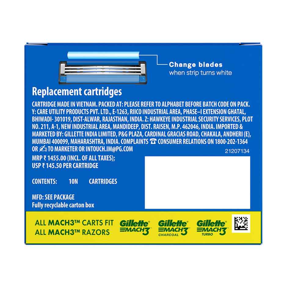 Gillette Mach3 Shaving Blades For Men (10 Cartridges)