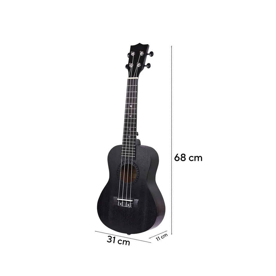 Kadence Concert Ukulele 23 Inch - Fluorocarbon Strings | Matte Finish | Strap & Bag | Black