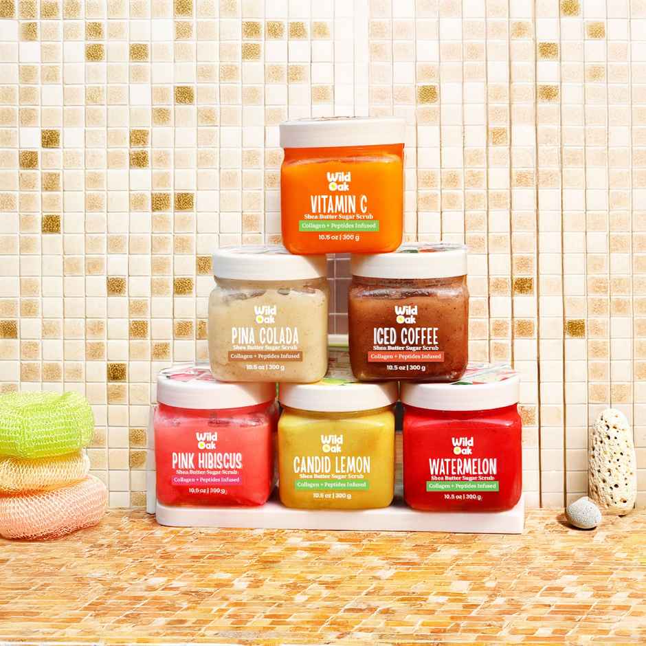 Wild Oak Pina Colada Shea Butter Sugar Body Scrub with Collagen & Peptides | De-tan & Bumpy Skin