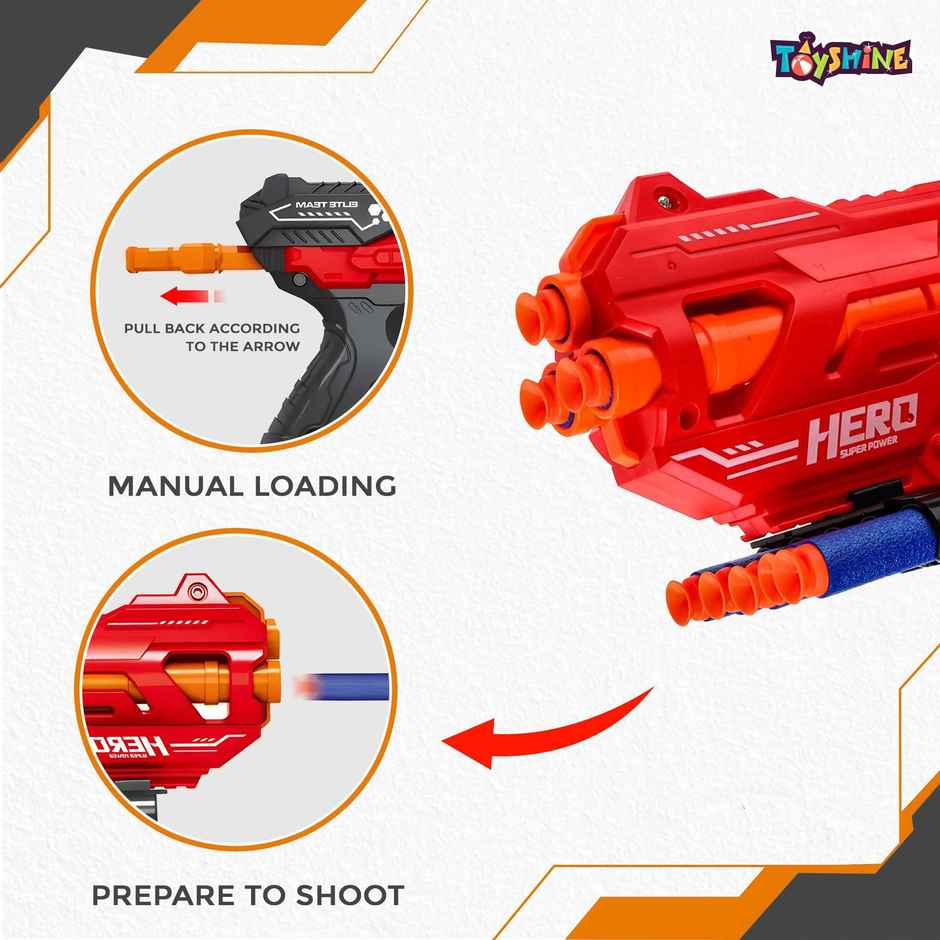Toyshine Foam Bullet Blaster Gun with 8 Soft Bullets for Outdoor Fun, Red | Toy Gun