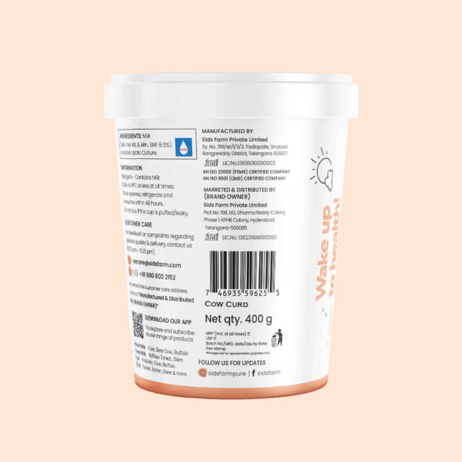 Sid's Farm Cow Curd - Made From Tested Milk (No Antibiotics . No Hormones . No Preservatives)