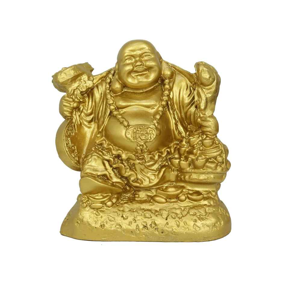 Tied Ribbons Laughing Buddha Statue Figurine Showpiece (12.7 Cm)