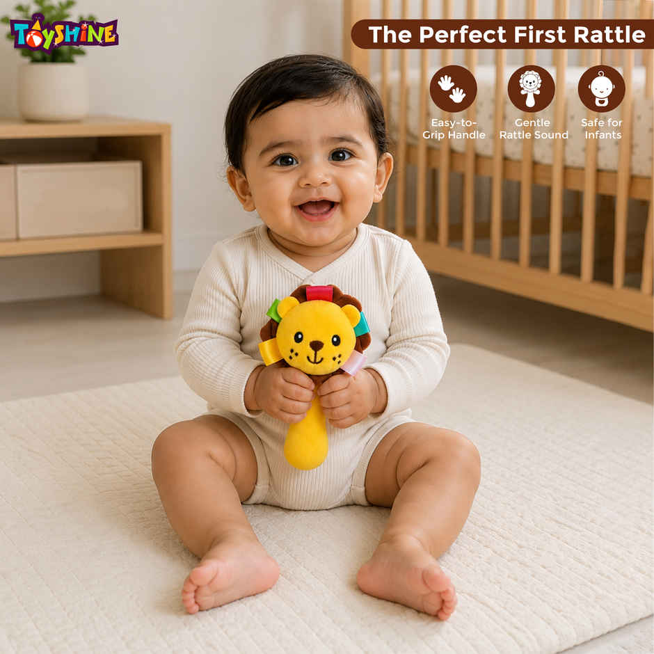 Toyshine Lion qoft Baby Rattle Plush Stuffed Animal Hand Rattle for Toddlers Girls Boys
