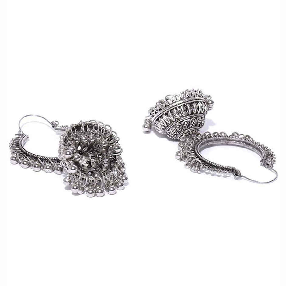 YouBella Jewellery Earrings Afghani Oxidised Silver Jhumka Earrings For Girls And Women