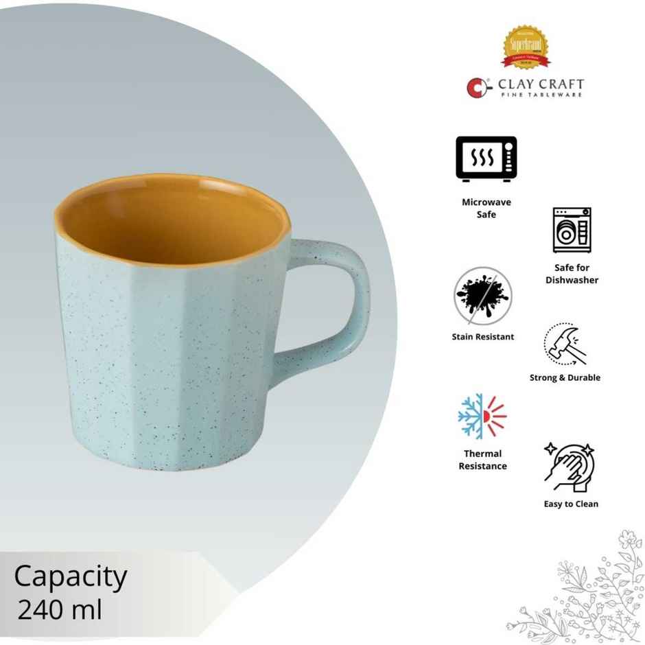 Clay Craft Fine Ceramic Armada Microwave Safe Coffee and Milk Mug | 320 ml | Blue and Yellow