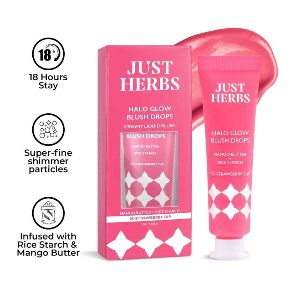 Just Herbs Halo Glow Liquid Dewy Radiance Pigmented Long Stay Blush Drops (Strawberry Dip)