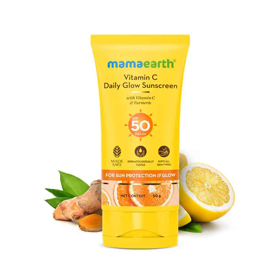 Mamaearth Vitamin C Daily Glow Sunscreen With Turmeric For Tan Protection & Glow SPF50 PA++++
