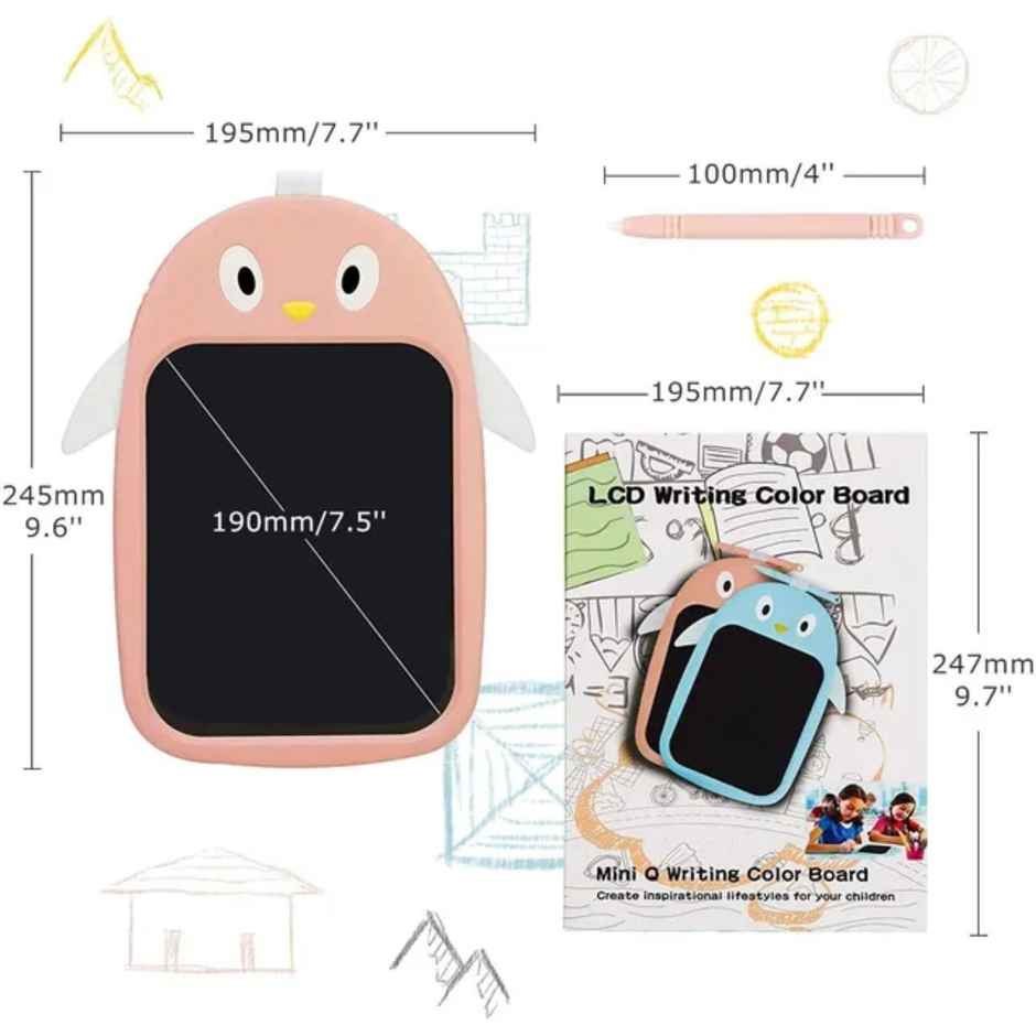 Toyshine Writing Tablet 8.5 Inch Colorful Screen Doodle Board For Ages 3+ Kids (Girls & Boys)- Pink