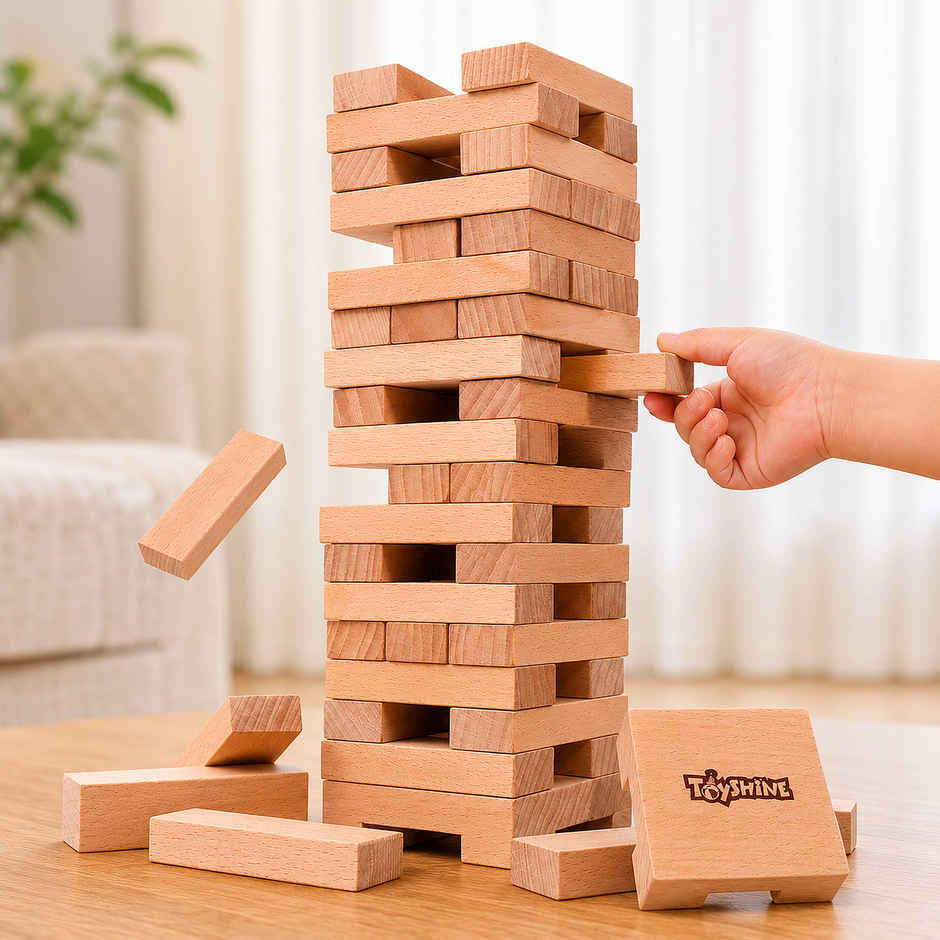 Toyshine Wooden 54 Wooden Building Block Tumbling Tower Party Game