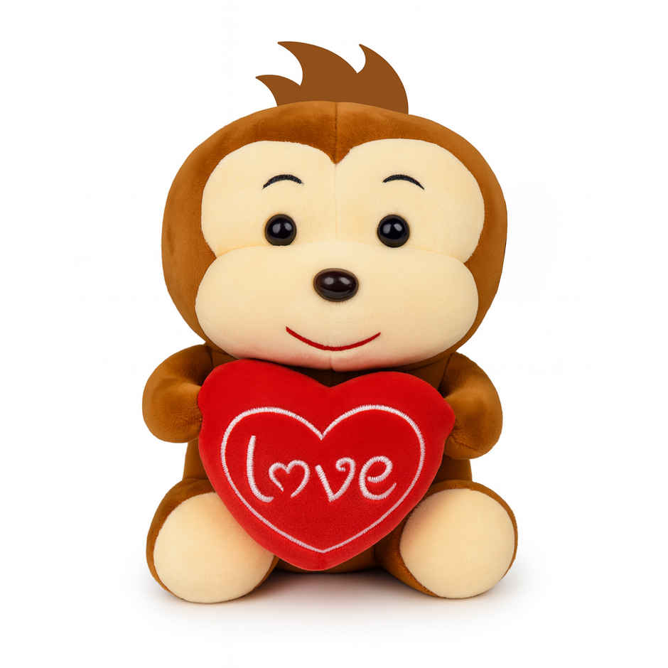Spanker Monkey Soft Toy Cute Plush with Heart | Brown - 23 cm
