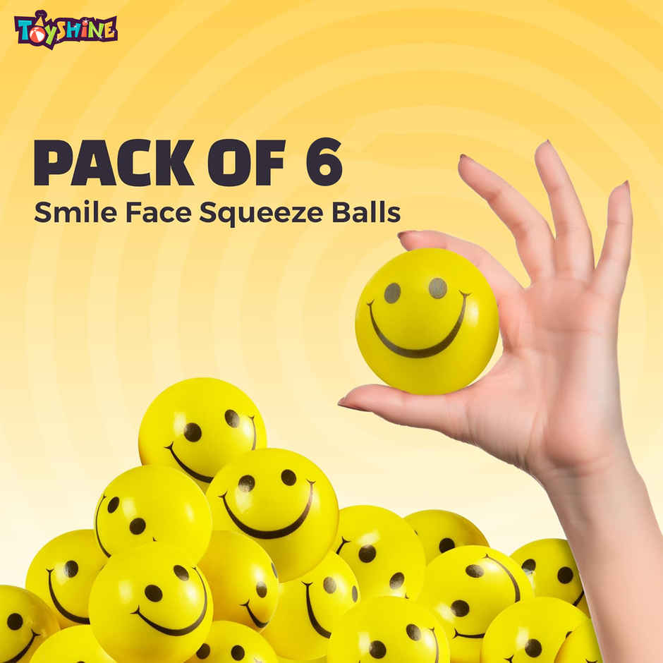 Toyshine 6 Smiley Squeeze Balls for Kids and Adults | Stress Ball