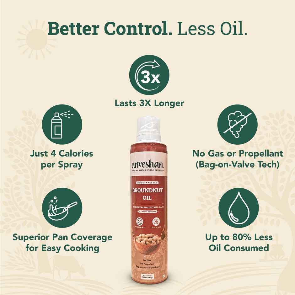 Anveshan Groundnut (Peanut) Oil Spray Can | Wood Pressed | Healthy Cooking Oil
