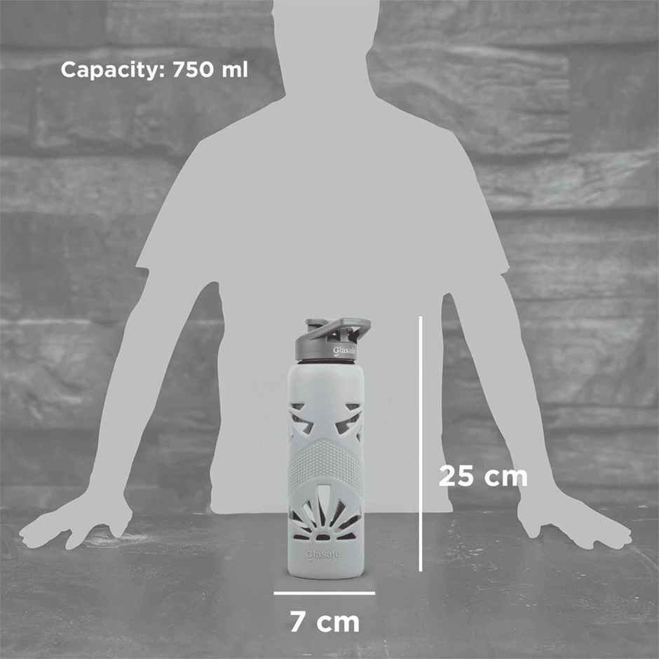 Glasafe Clear Grip Glass Bottle | Borosilicate | Silicone Sleeve | Slate | 750 ml