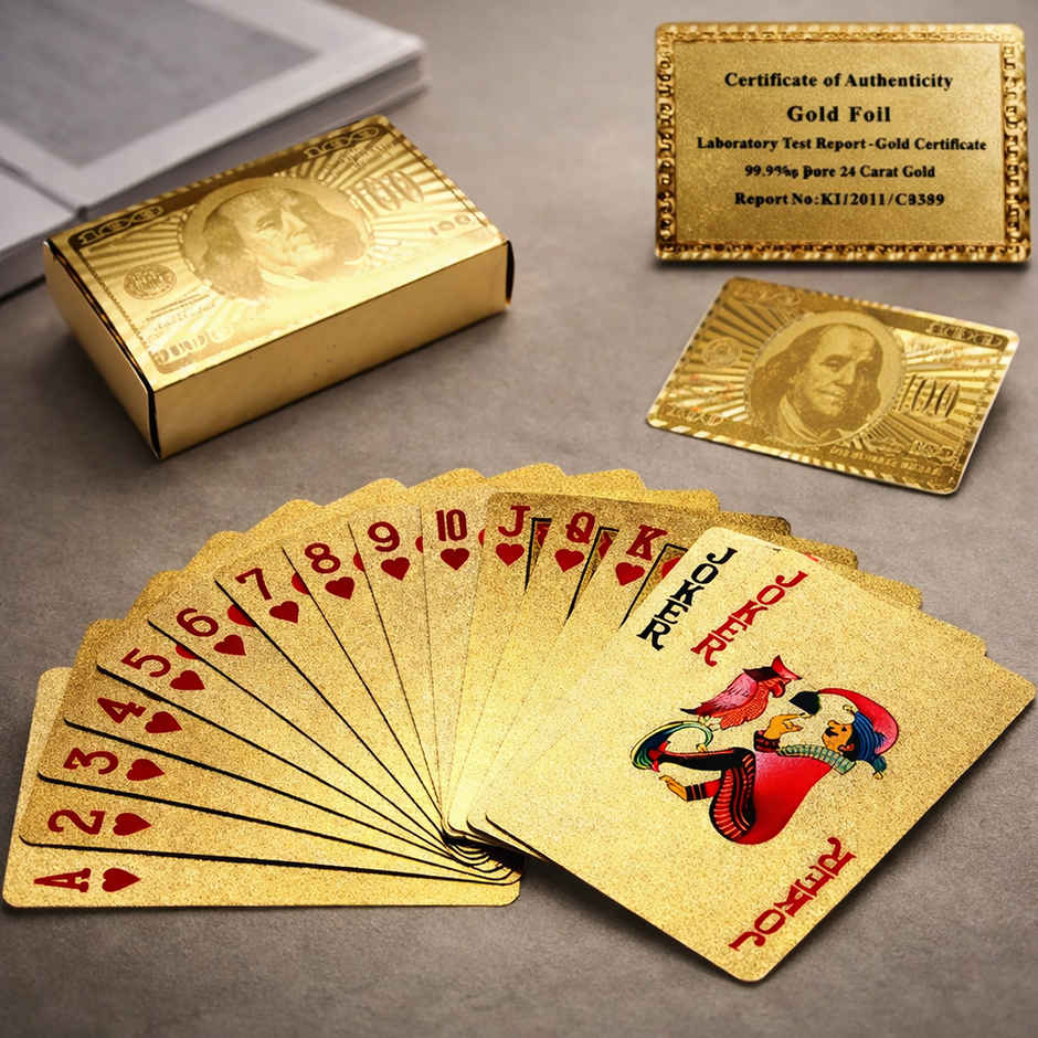 Toyshine Gold Plated Poker Playing Cards | Classic PVC Deck for Adults
