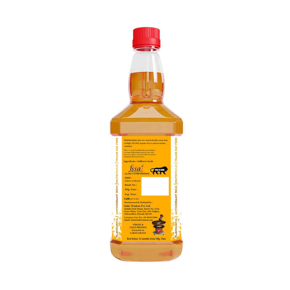 Indic Wisdom Wood Pressed Safflower Oil | Cold Pressed - Extracted on Wooden Churner Combo