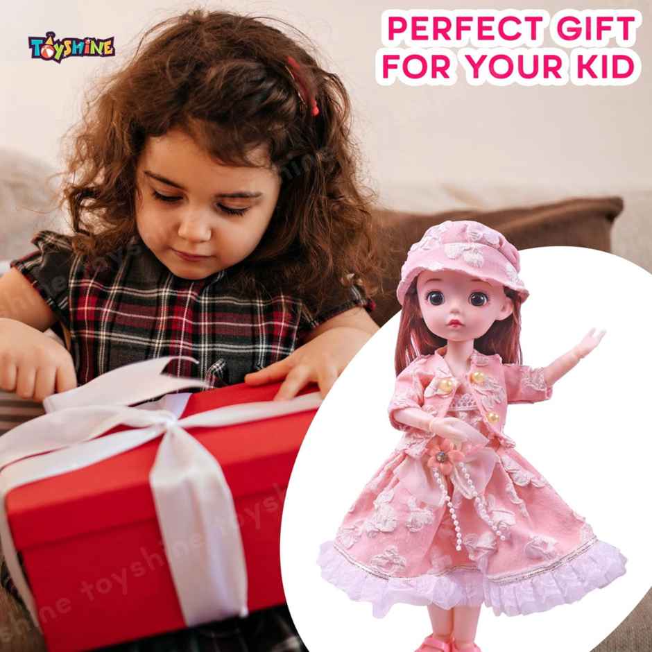 Toyshine Cute Doll with 3D Eyes & Beautiful Wedding Dress | With Movable Joints | 12 Inch | Pink