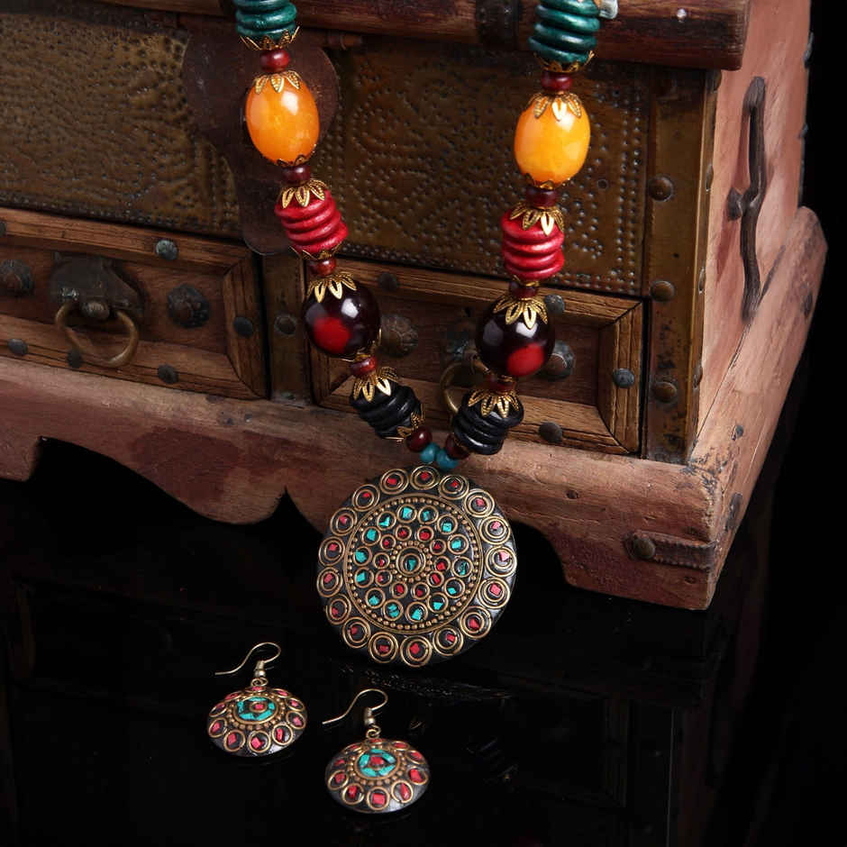 Shining Diva Fashion Stylish Traditional Tibetan Pendant Necklace Jewellery Set for Women | 13208s