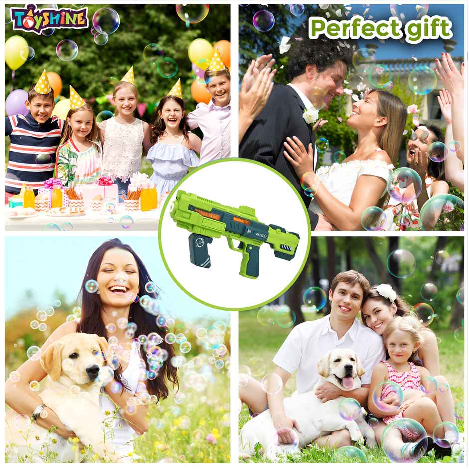 Toyshine Automatic Bubble Machine With Leak-proof Design | Led Lights & Music - Green